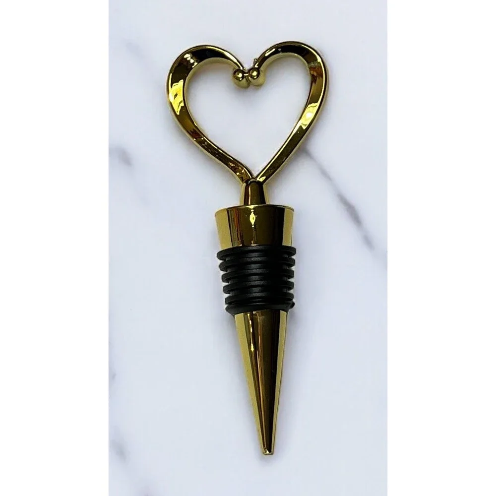 Deluxe Gold Heart Shaped Wine Bottle Stopper with Organza Bag